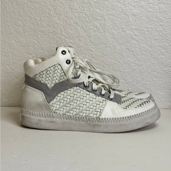 Diesel LE S-Spaark Mid Top Woven Leather Sneakers White/Gray Size 7.5